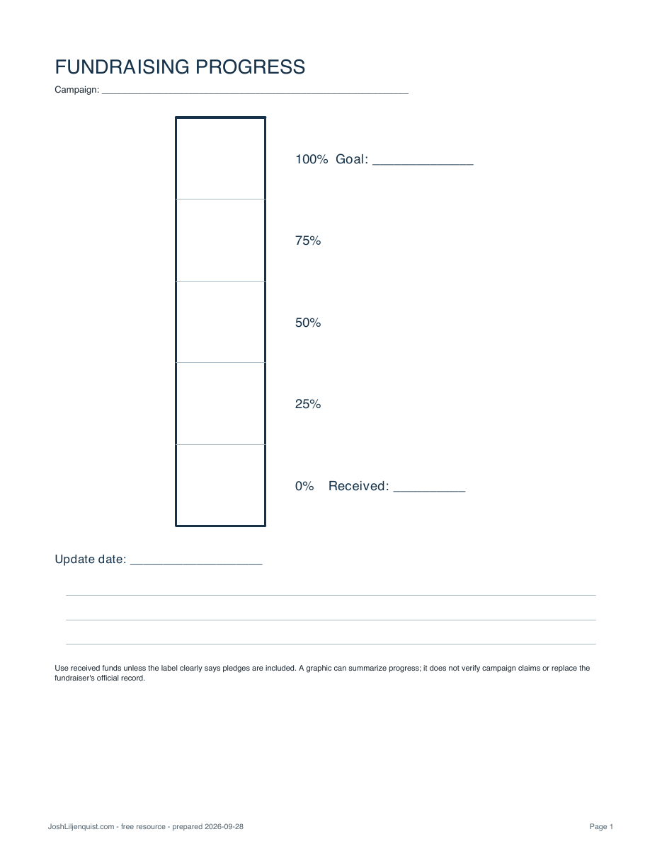 Preview of the blank fundraising progress poster PDF