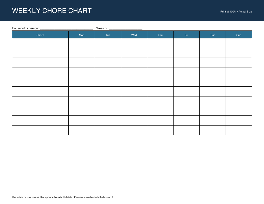 Preview of the actual blank Letter chore chart PDF