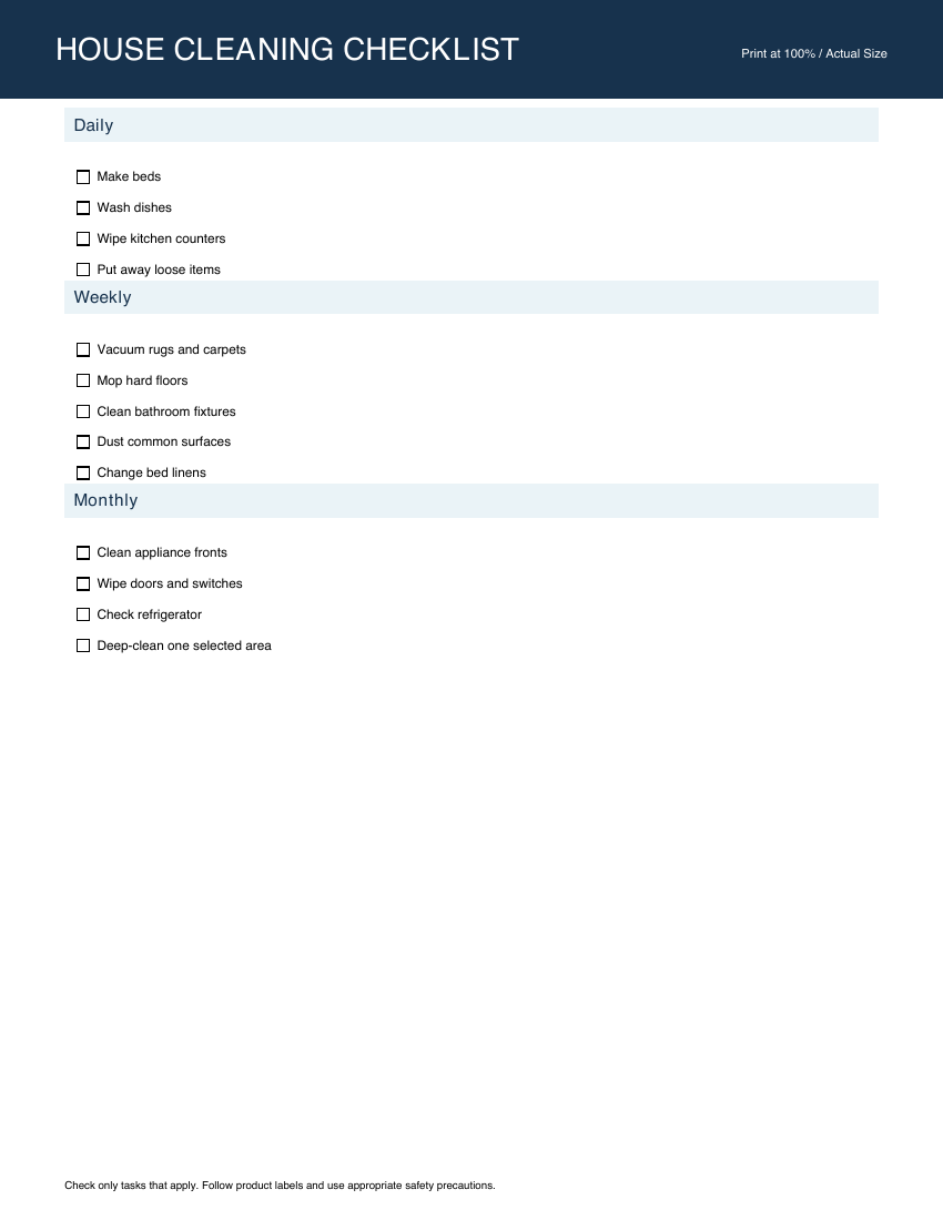 Preview of the actual Letter cleaning checklist PDF