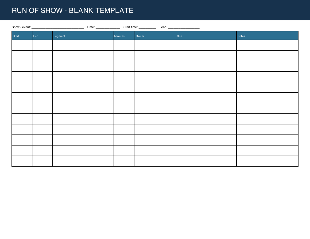 Blank run of show printable