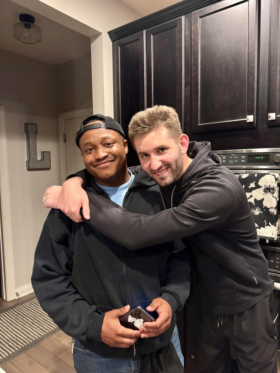 Josh Liljenquist with Aaron after reaching over 100 days sober