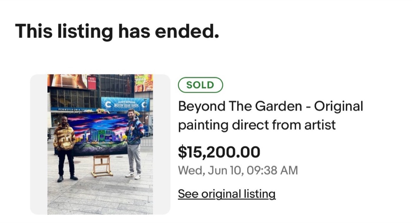 Listing screenshot showing the Madison Square Garden painting sold for $15,200