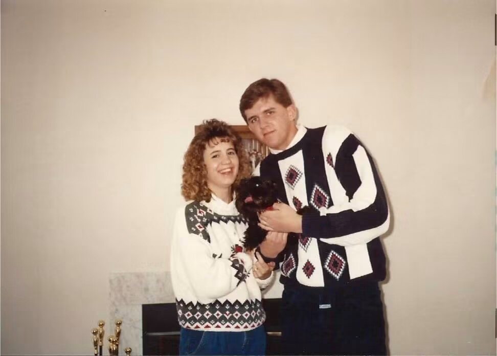 A young Trent Lee Liljenquist and Julie Ann Liljenquist with their family dog in an early family photograph.