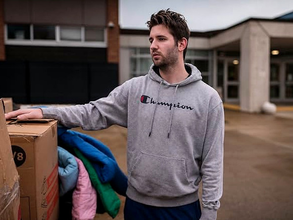 Josh Liljenquist beside supplies during a community outreach project