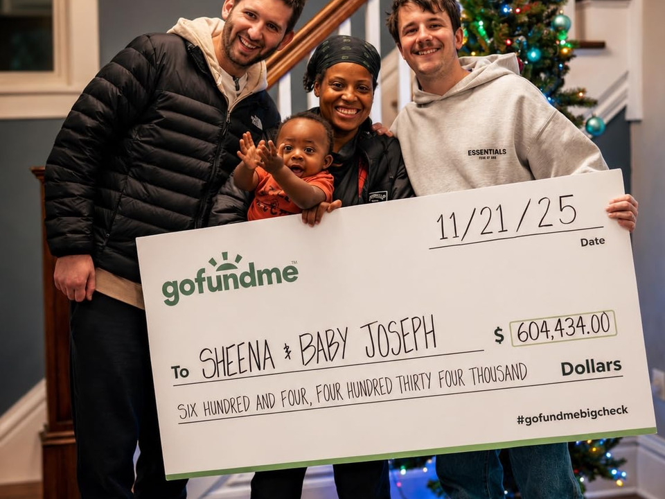 Josh Liljenquist, Sheena and Baby Joseph with the documented fundraiser presentation check
