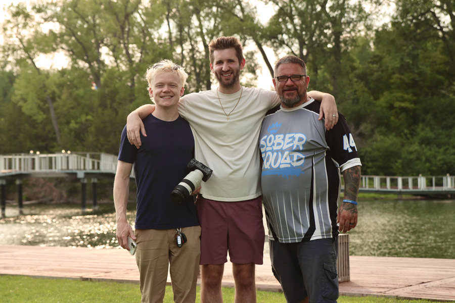 Ben Steine, Josh Liljenquist and James Cowan Jr. posing together at Firemen's Park