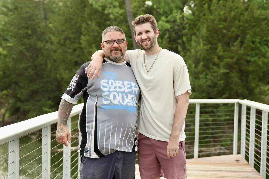 Josh Liljenquist posing with James Cowan Jr. at Firemen's Park in Chaska