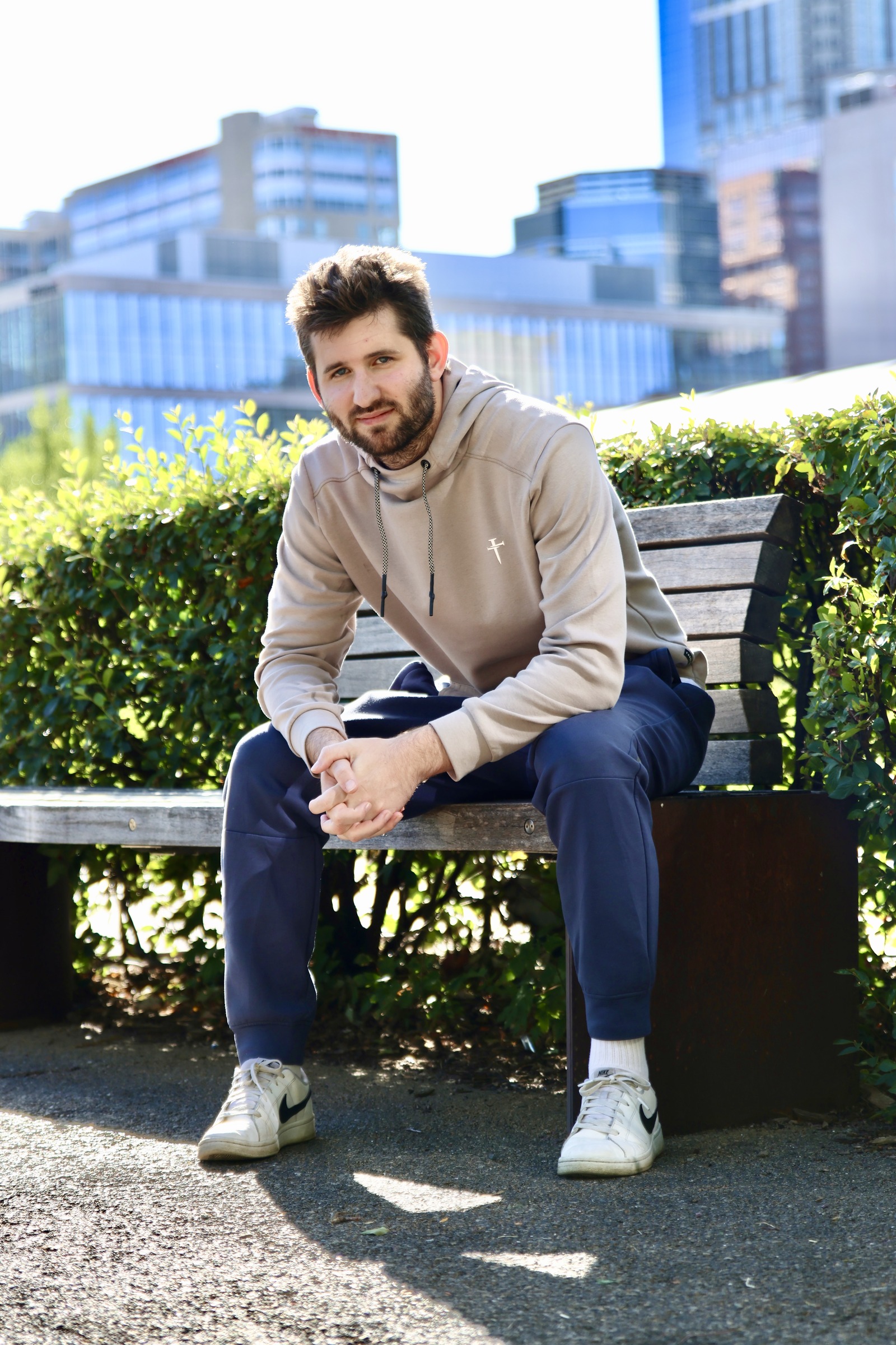 Josh Liljenquist seated on a bench near U.S. Bank Stadium in Minneapolis, Minnesota, September 2026.