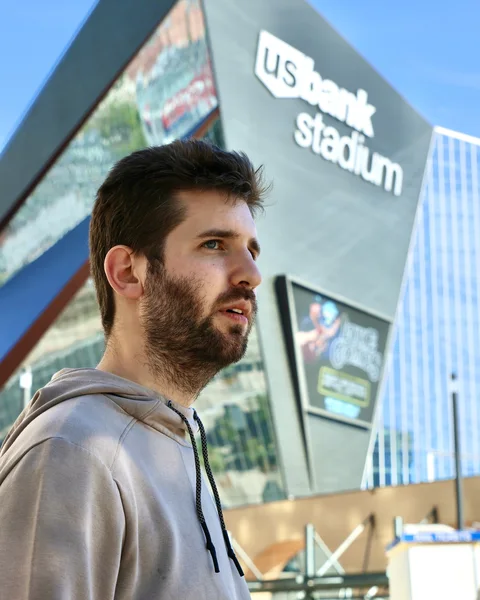 Josh Liljenquist photographed outside U.S. Bank Stadium in Minneapolis, Minnesota.