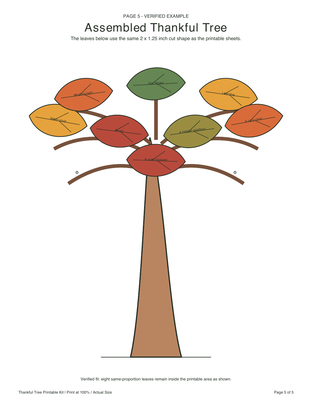 Verified assembled thankful tree with eight fitted leaves
